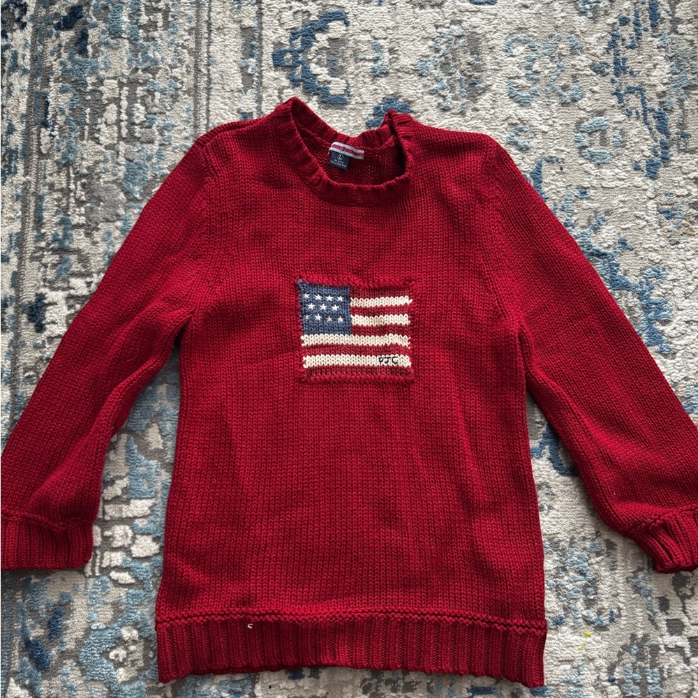 Vintage Red Sweater with American Flag Patch